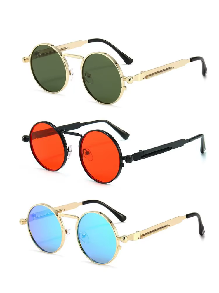 Metal Vintage Punk Style Sunglasses Men Retro Round Y2k