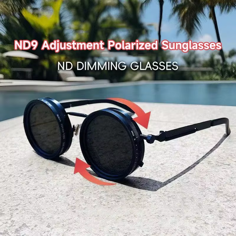 Polarized Round Sunglasses Men Nd9 Adjustable Dimming Sun