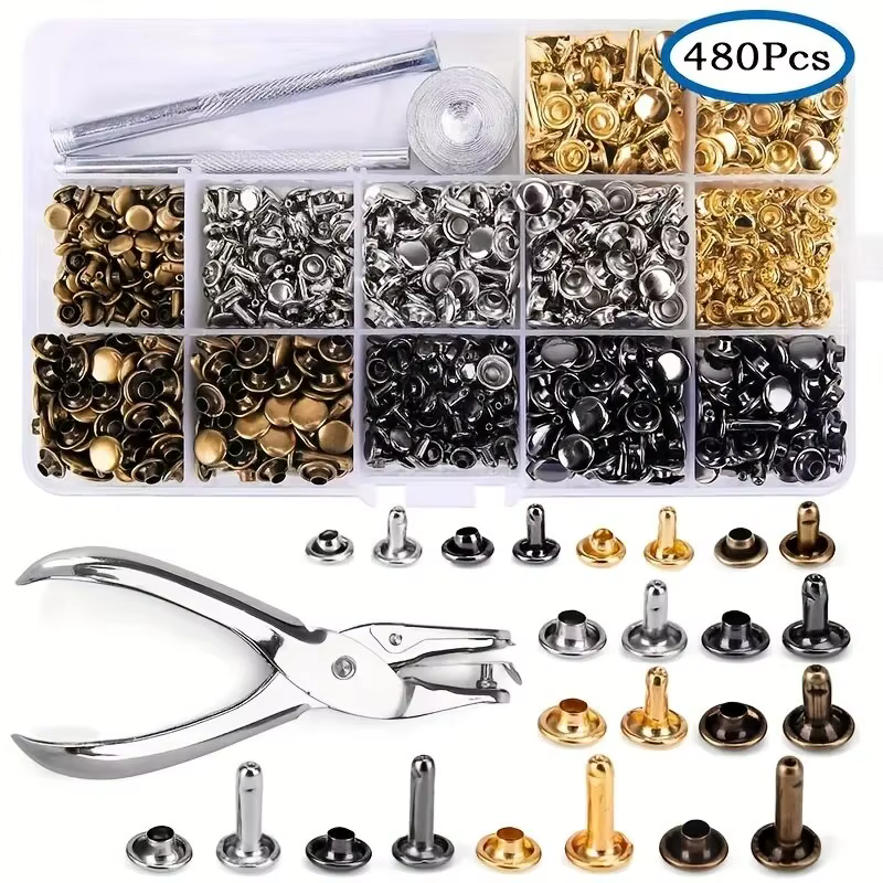 Metal Double Cap Rivets Studs Round Rivet for Diy Leather
