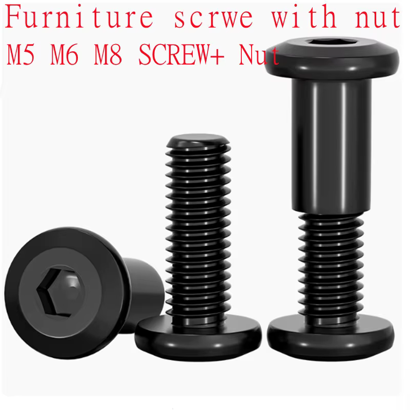 - M5 M6 M8 Large Flat Hex Furniture Screw with Nut Steel