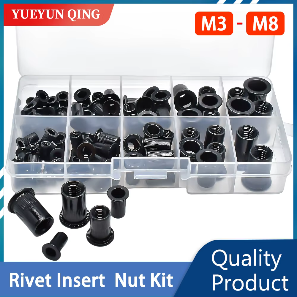 Flat Rivet Nuts Kits with Box Stainless Steel Carbon Steel