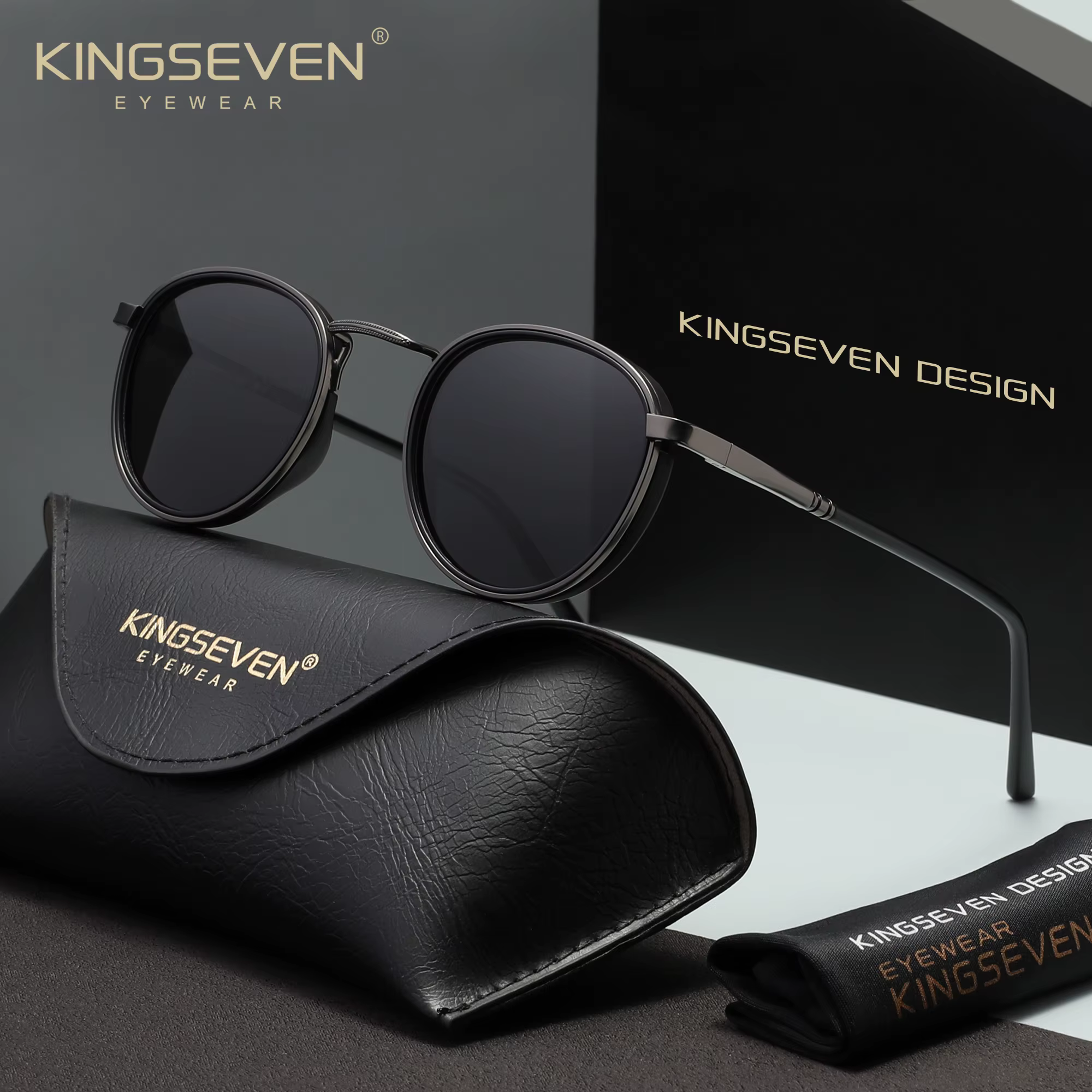 Kingseven Causal Round Frame Sunglasses Men Polarized Uv400
