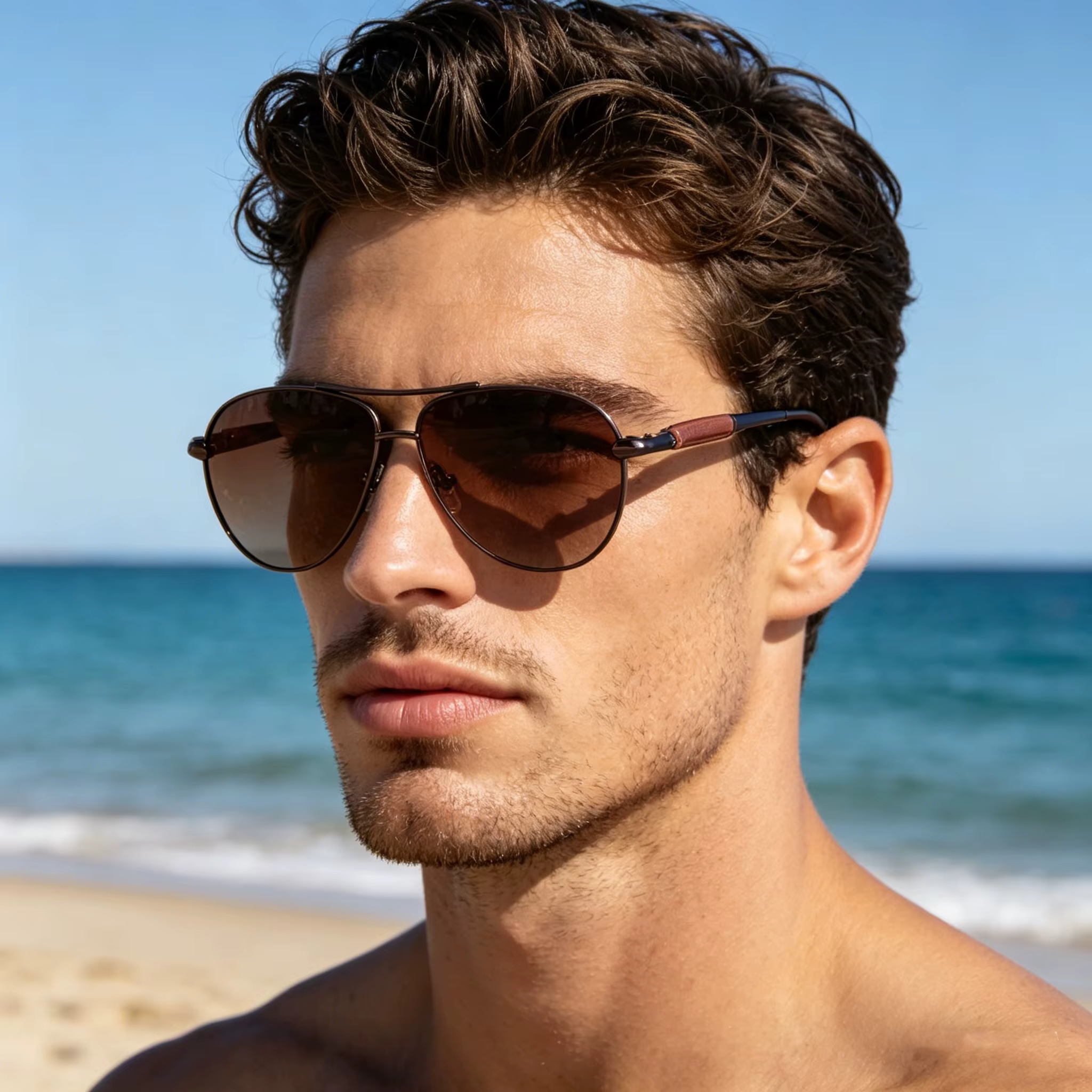 Vintage Men Aviator Polarized Sunglasses Men Solid Natural