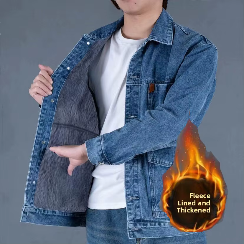 Thickened Fleece Autumn Winter Denim Jacket Men Outdoor