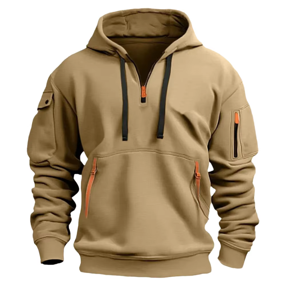 Men Casual Hoodie Outdoor Autumn Men Half Zip Hoodie Multi