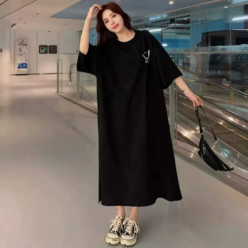 Summer Loose T-shirt Dress Mid-length Short Sleeve Casual