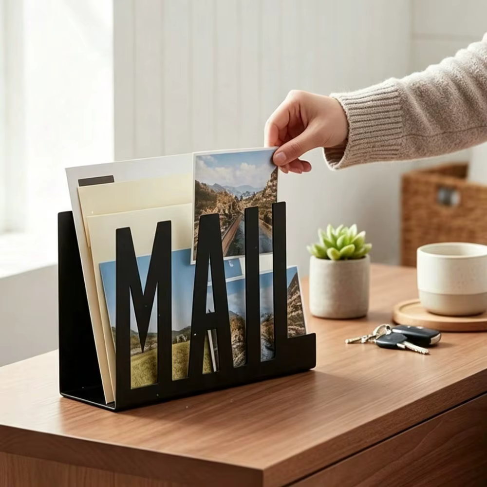 Space Saving Black Metal Mail Holder