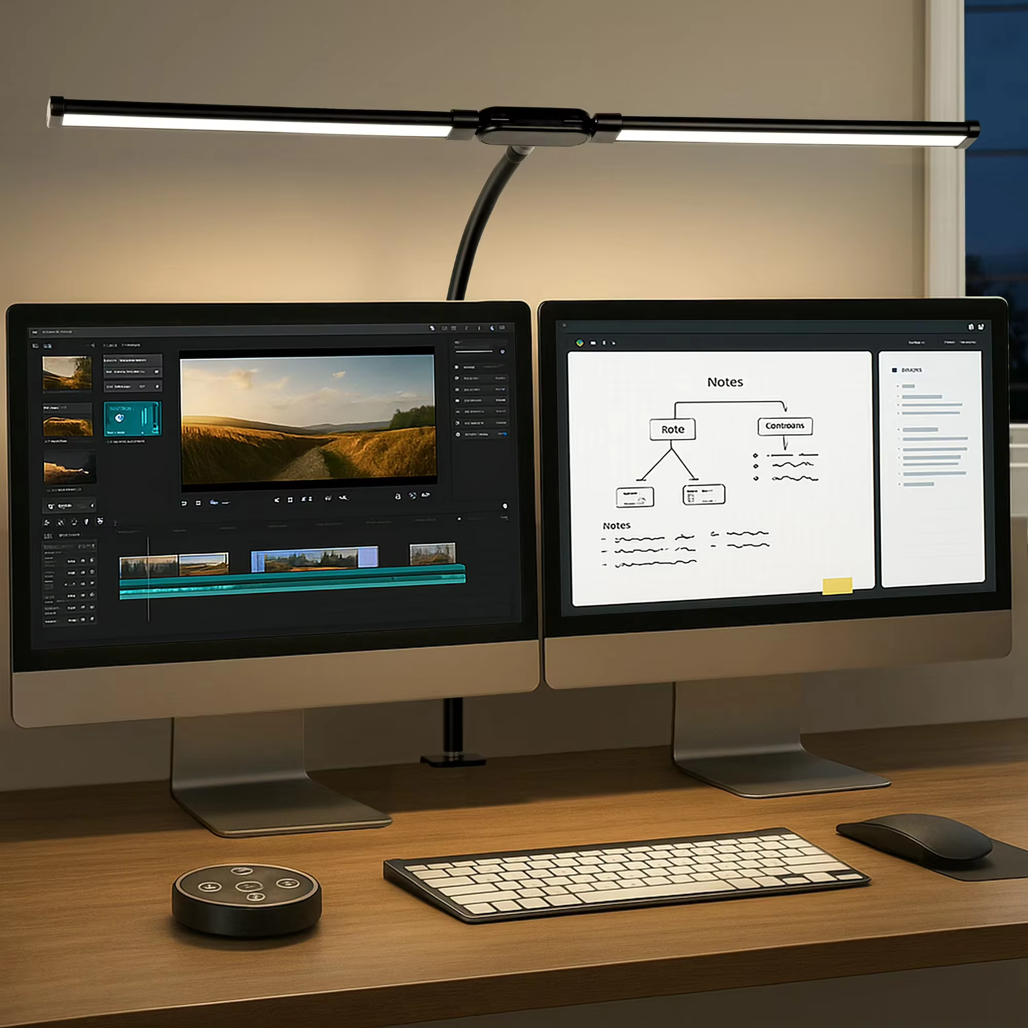 Double Head Scissor Arm Led Desk Lamp with Clamp Dimmable