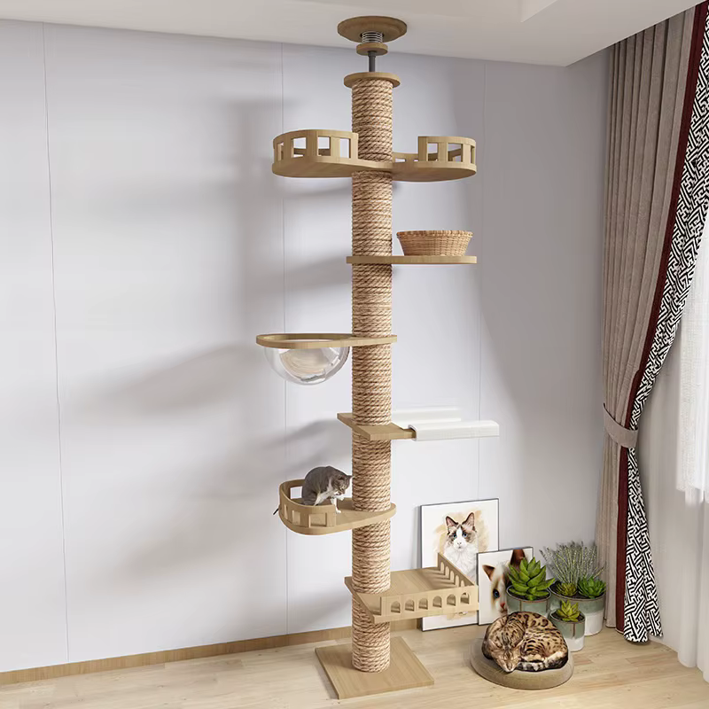 Adjustable Cat Tree House Cat Tower Floor to Ceiling Cats